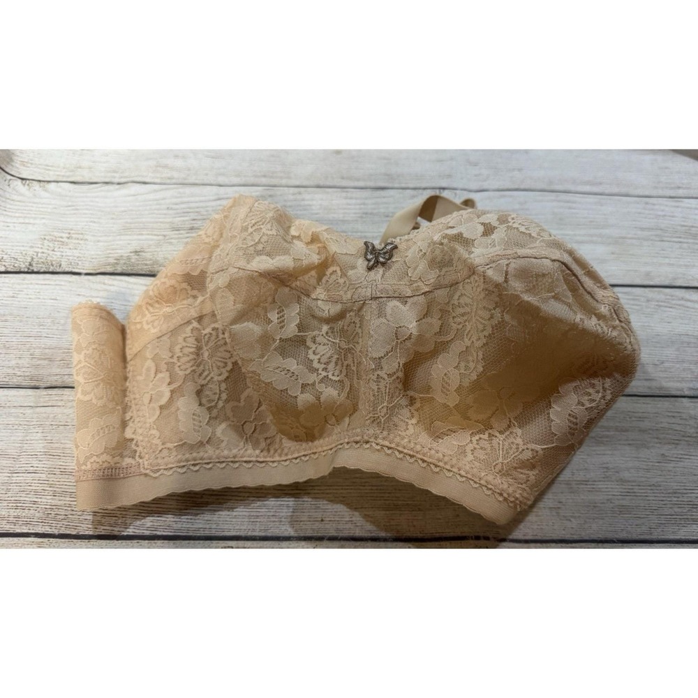 Vtg NOS 34G #708 Cameo Coutures Bullet BRA Beige Lace Torpedo Cone Wireless GH1 - Picture 4 of 6
